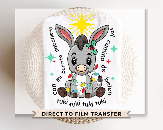Spanish Christmas DTF Transfer, Ready to Press, T-shirt Transfers, Heat Transfer, Direct to Film, Latino, Feliz navidad, Tuki Tuki Donkey