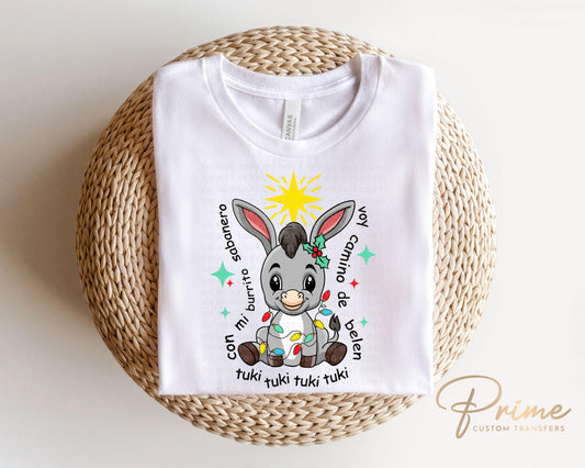 Spanish Christmas DTF Transfer, Ready to Press, T-shirt Transfers, Heat Transfer, Direct to Film, Latino, Feliz navidad, Tuki Tuki Donkey
