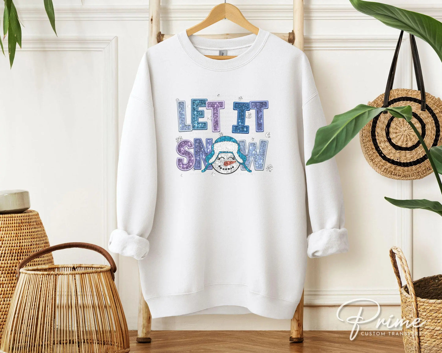 Winter DTF Transfers, Ready to Press, T-shirt Transfer, Heat Transfer, Direct to Film, Sparkle, Snowman, Faux Glitter, Sequin, Let it Snow