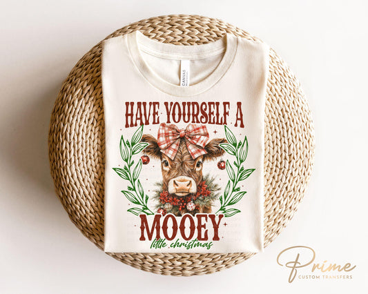 Christmas DTF Transfers, Ready to Press, T-shirt Transfers, Heat Transfer, Direct to Film, Holiday, Coquette Highland Cow, Mooey Christmas