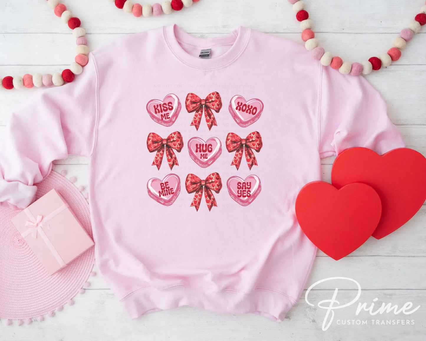 Valentine DTF Transfers, Ready to Press, T-shirt Transfers, Heat Transfer, Direct to Film, Holiday, Coquette Bows and Conversation Hearts