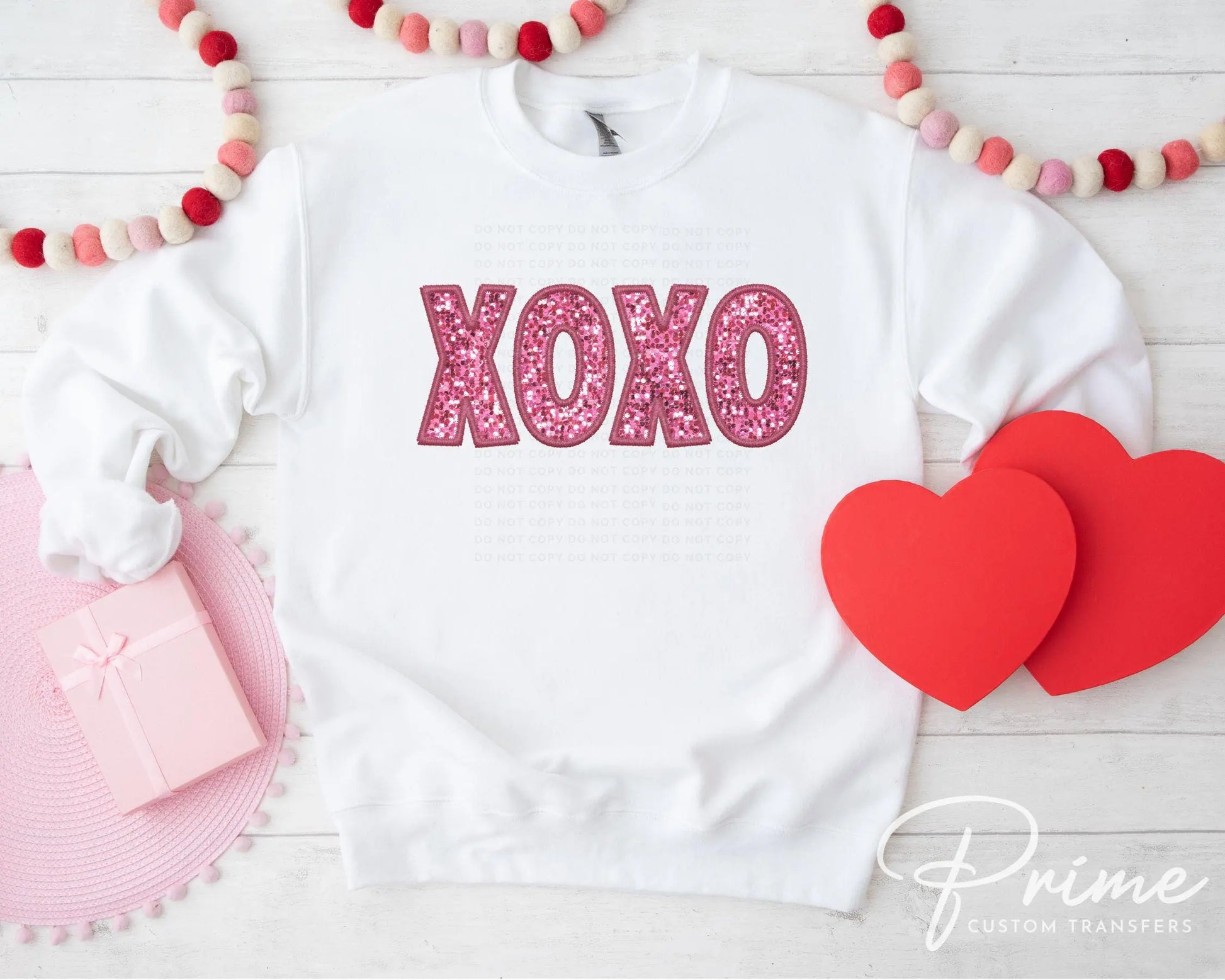 Valentine DTF Transfers, Ready to Press, T-shirt Transfers, Heat Transfer, Direct to Film, Holiday, Sparkle, Faux Sequin Pink Glitter XOXO
