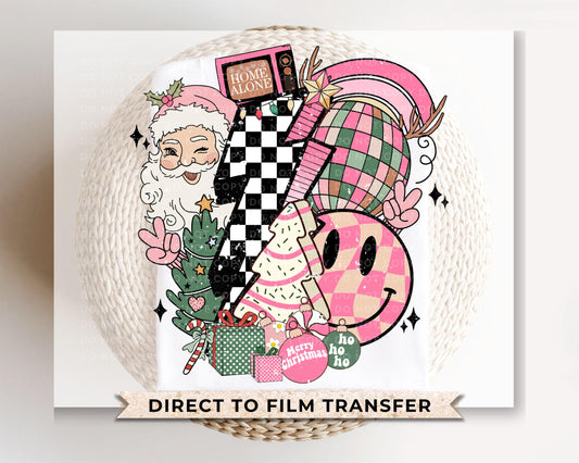 Christmas DTF Transfers, Ready to Press, T-shirt Transfers, Heat Transfer, Direct to Film, Holiday, Santa, Bolt, Pink Christmas Collage