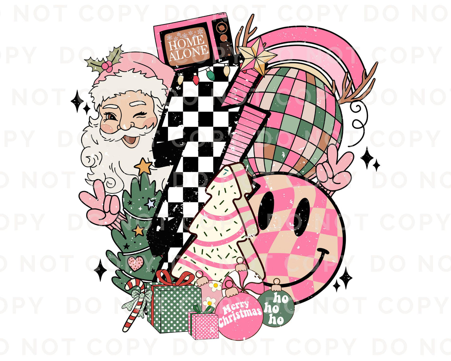 Christmas DTF Transfers, Ready to Press, T-shirt Transfers, Heat Transfer, Direct to Film, Holiday, Santa, Bolt, Pink Christmas Collage