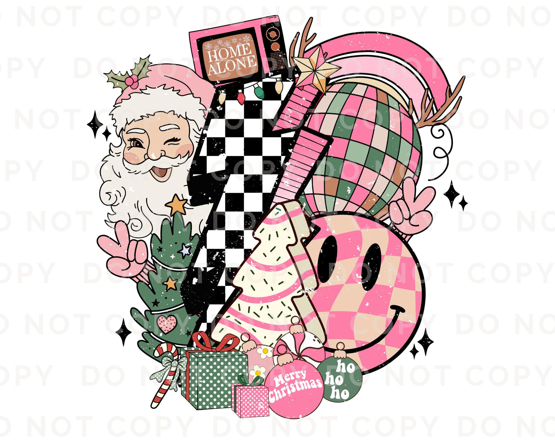 Christmas DTF Transfers, Ready to Press, T-shirt Transfers, Heat Transfer, Direct to Film, Holiday, Santa, Bolt, Pink Christmas Collage