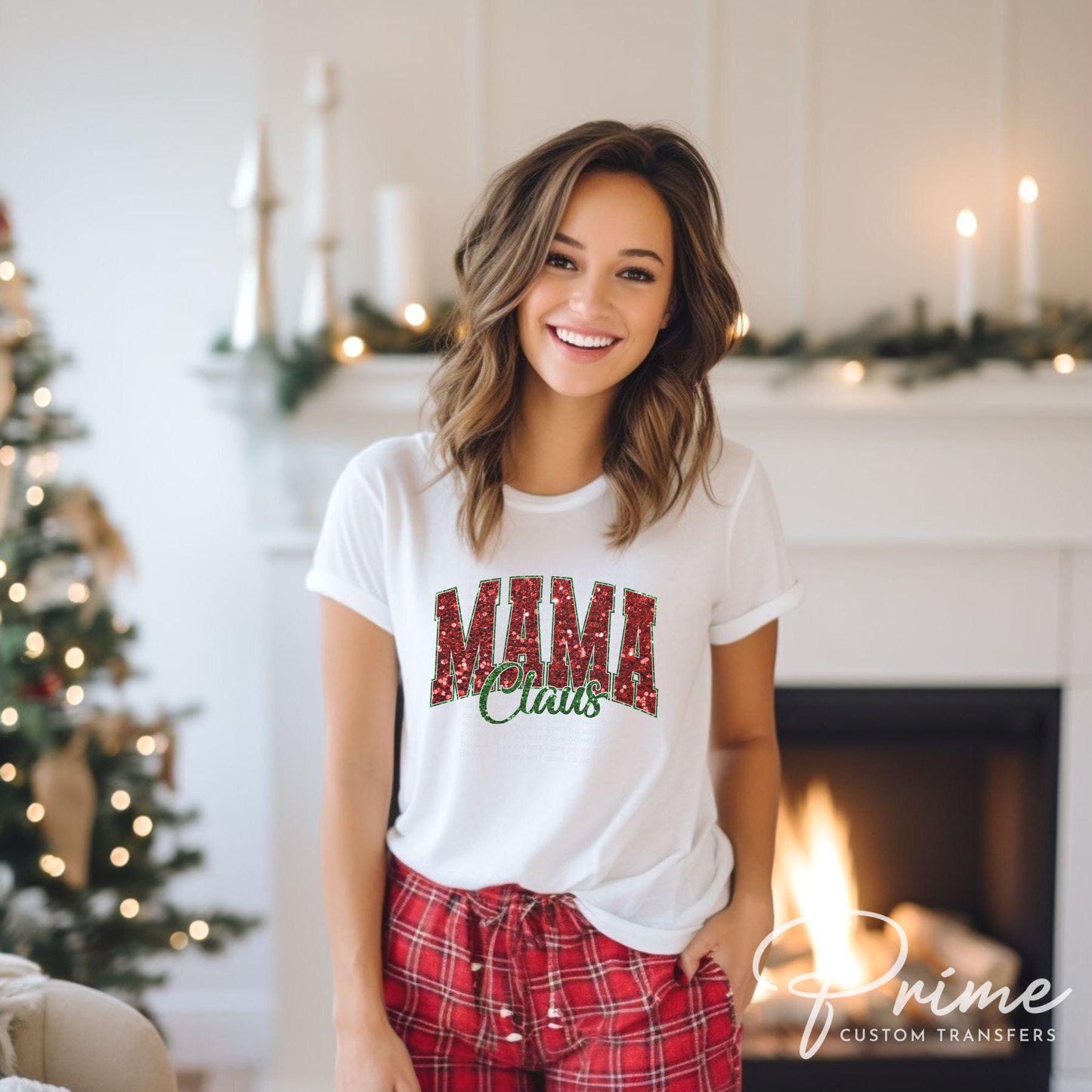 Christmas DTF Transfer, Ready to Press, T-shirt Transfers, Heat Transfer, Direct to Film, Holiday, Matching Family, Faux Glitter, Mama Claus