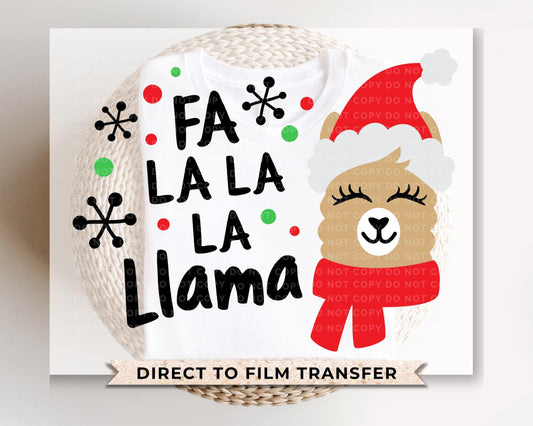 Christmas DTF Transfers, Ready to Press, Heat Transfer, Direct to Film, Holiday, Funny Kids T-shirt Transfer, Cute, Child, Fa La La La Llama