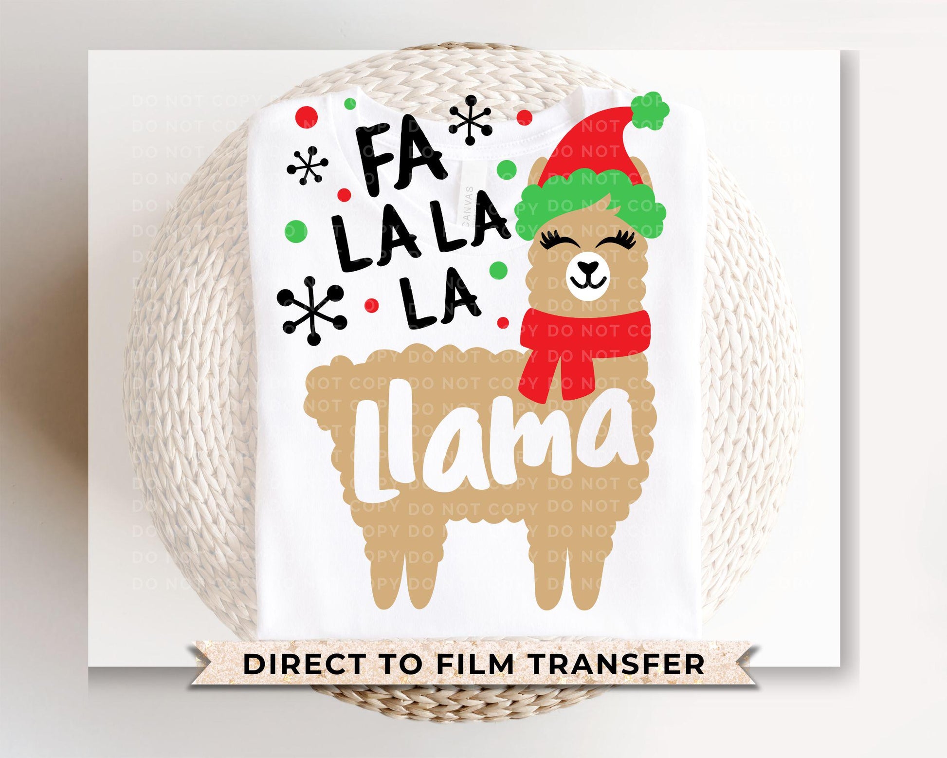 Christmas DTF Transfers, Ready to Press, Heat Transfer, Direct to Film, Holiday, Funny Kids T-shirt Transfer, Cute, Child, Fa La La La Llama