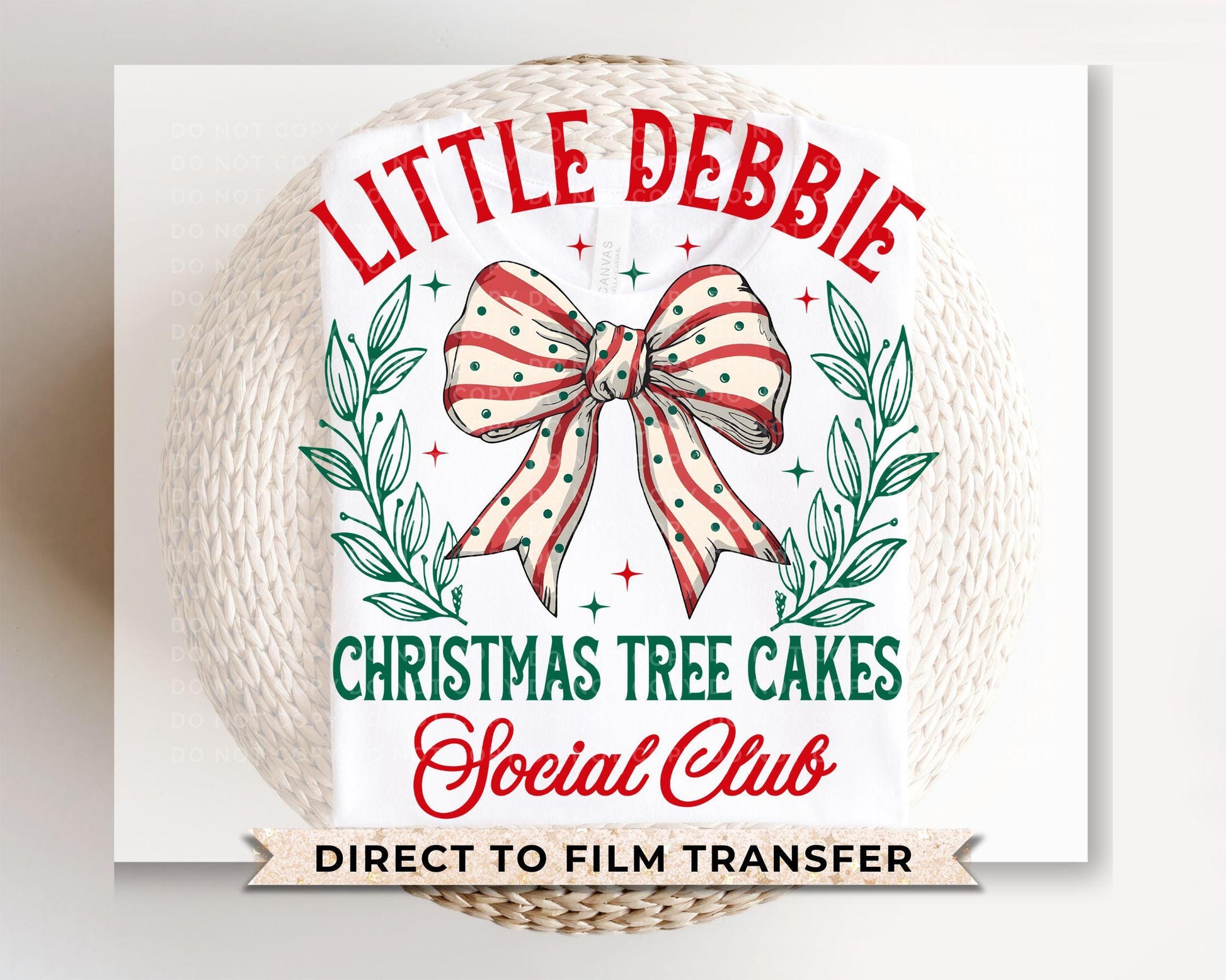 Christmas DTF Transfers, Ready to Press, T-shirt Transfers, Heat Transfer, Direct to Film, Holiday, Christmas Tree Cake Bow, Coquette