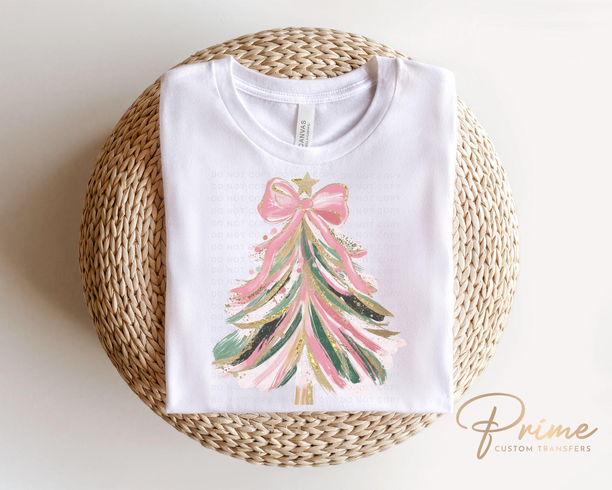 Christmas DTF Transfer, Ready to Press, T-shirt Transfers, Heat Transfer, Direct to Film, Holiday, Coquette, Girly, FAUX Glitter Pink Bow