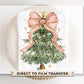Christmas DTF Transfer, Ready to Press, T-shirt Transfers, Heat Transfer, Direct to Film, Holiday, Coquette, Girly, FAUX Glitter Pink Bow