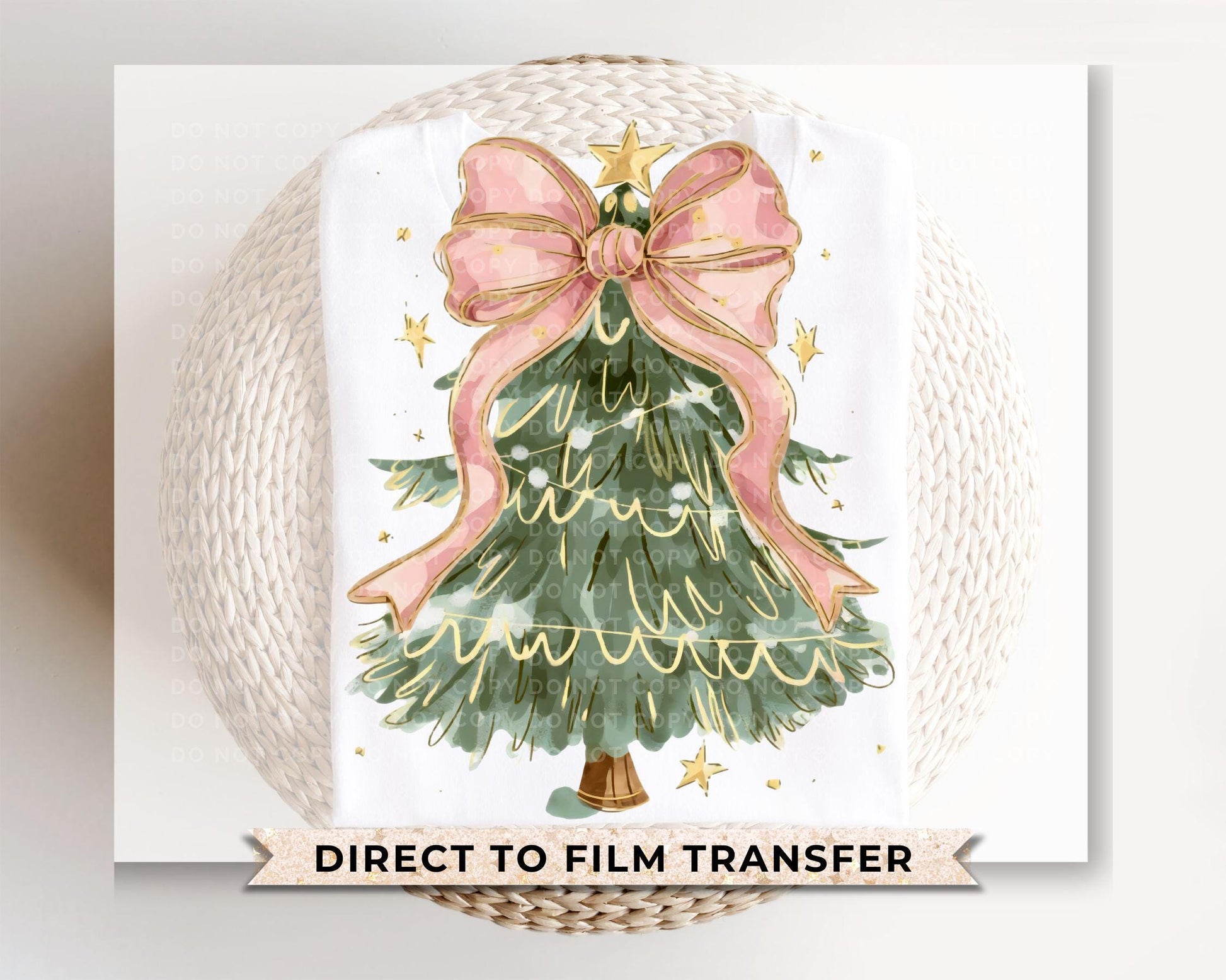 Christmas DTF Transfer, Ready to Press, T-shirt Transfers, Heat Transfer, Direct to Film, Holiday, Coquette, Girly, FAUX Glitter Pink Bow