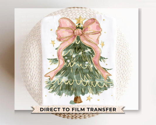 Christmas DTF Transfer, Ready to Press, T-shirt Transfers, Heat Transfer, Direct to Film, Holiday, Coquette, Girly, FAUX Glitter Pink Bow