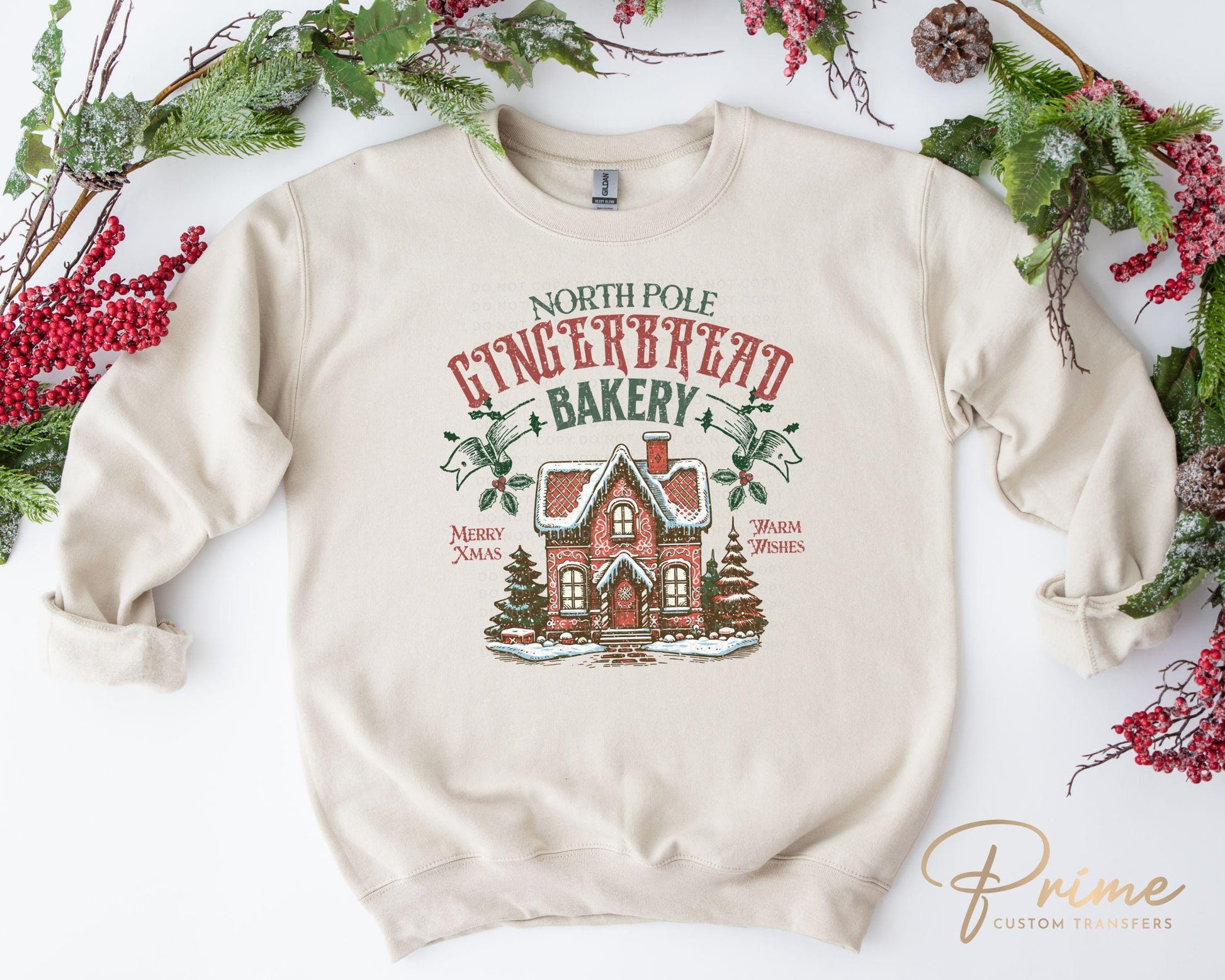 Christmas DTF Transfer, Ready to Press, Heat Transfer, Direct to Film, T-shirt, Holiday, Baking, Cute North Pole Gingerbread Bakery, Cookies