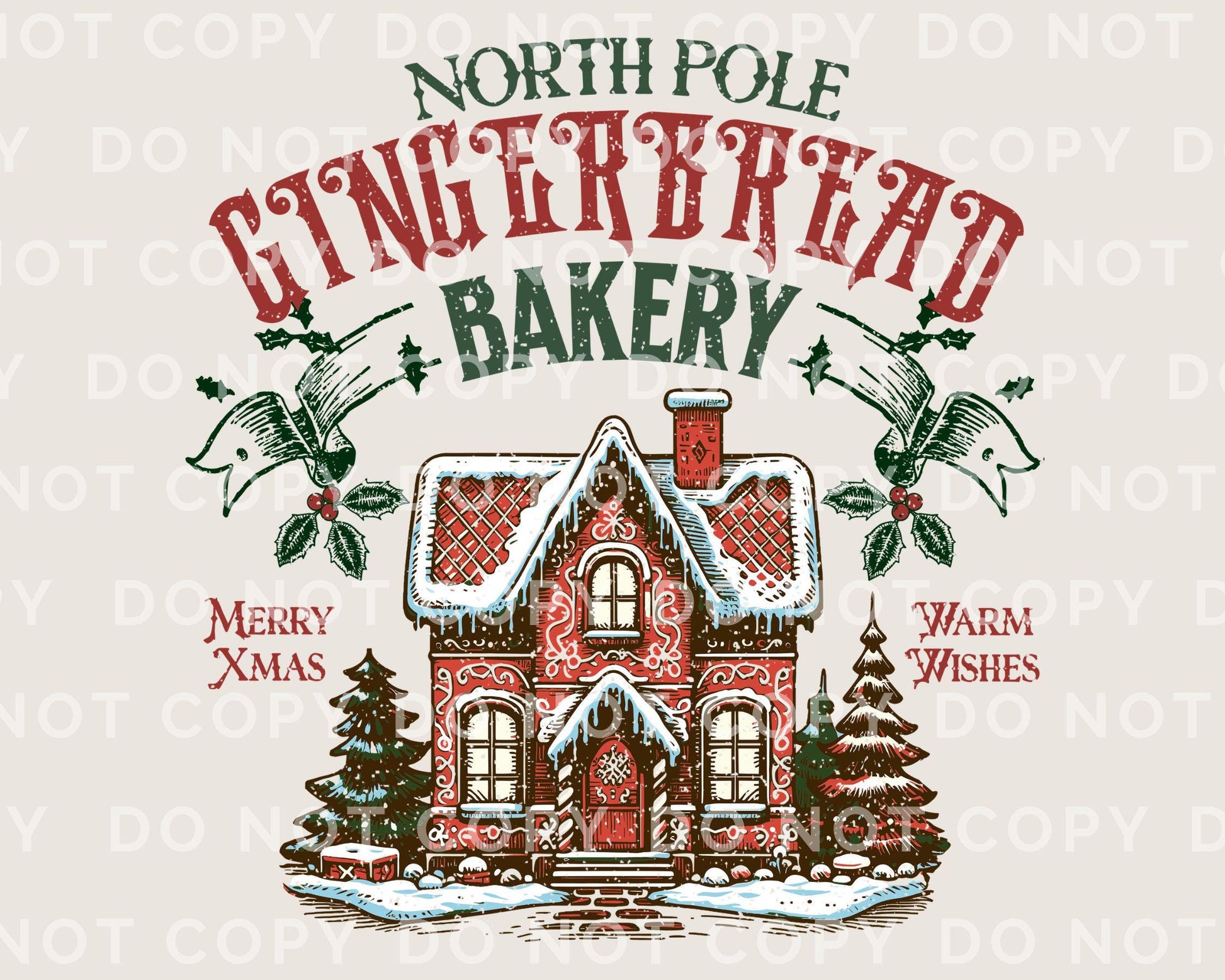 Christmas DTF Transfer, Ready to Press, Heat Transfer, Direct to Film, T-shirt, Holiday, Baking, Cute North Pole Gingerbread Bakery, Cookies