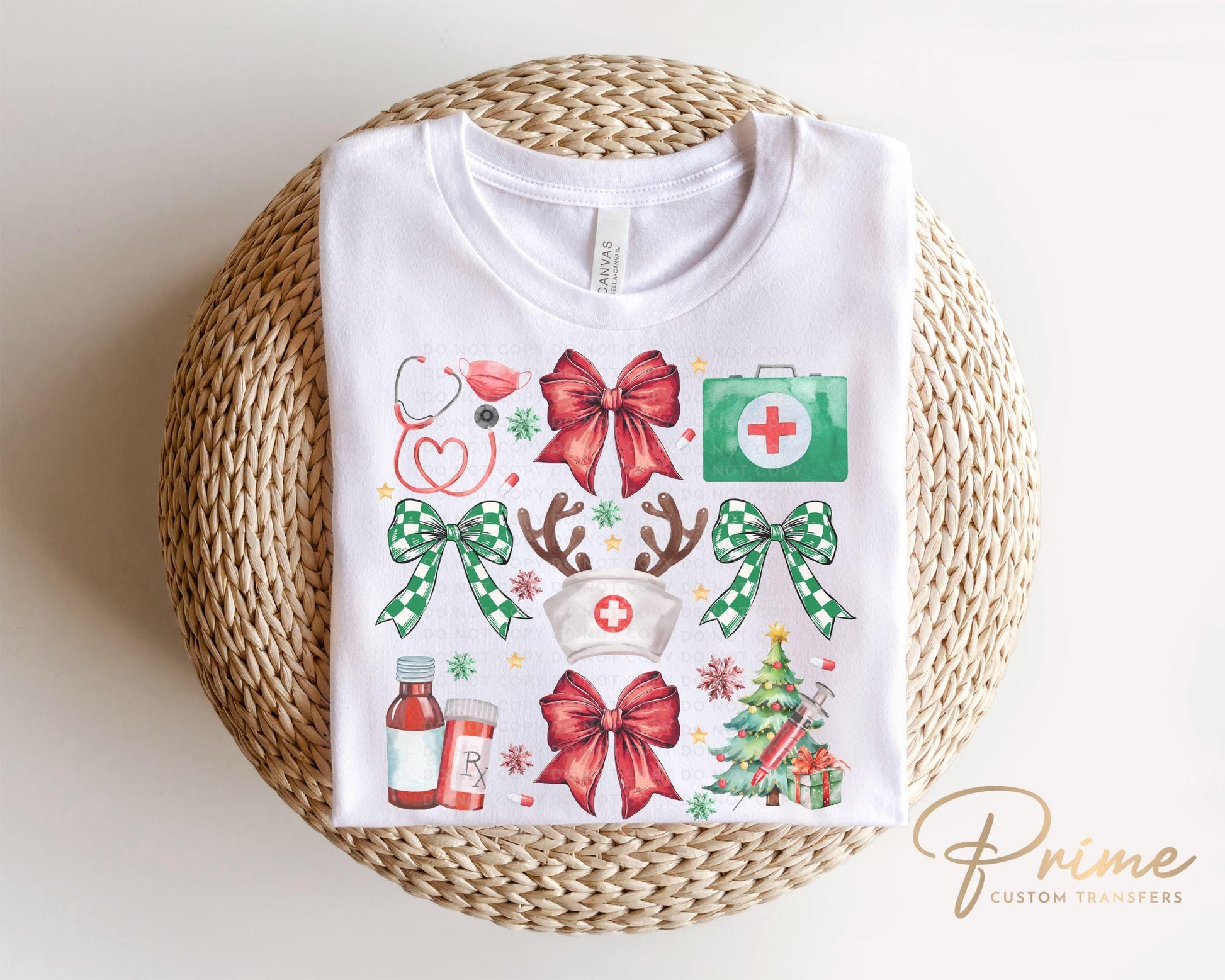 Christmas DTF Transfer, Ready to Press, T-shirt Transfer, Heat Transfer, Direct to Film, Hospital, Stethoscope, Holiday, Coquette Nurse Life
