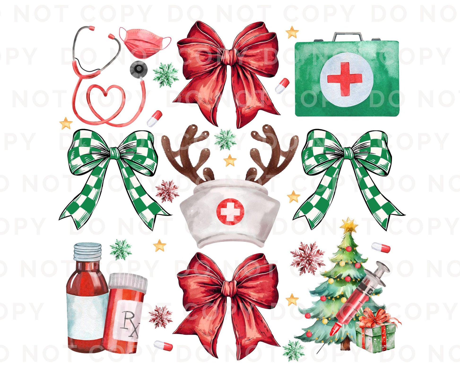 Christmas DTF Transfer, Ready to Press, T-shirt Transfer, Heat Transfer, Direct to Film, Hospital, Stethoscope, Holiday, Coquette Nurse Life