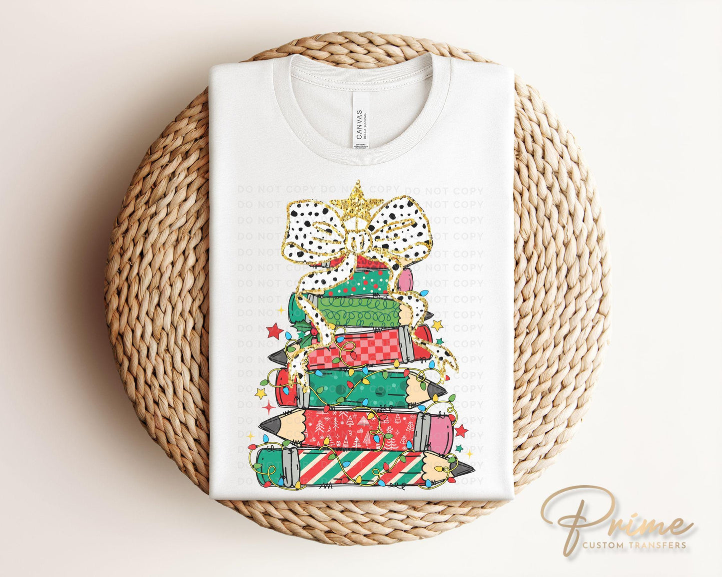 Christmas DTF Transfer, Ready to Press, T-shirt Transfer, Heat Transfer, Direct to Film, Teacher Gift, School, Coquette Pencil Tree