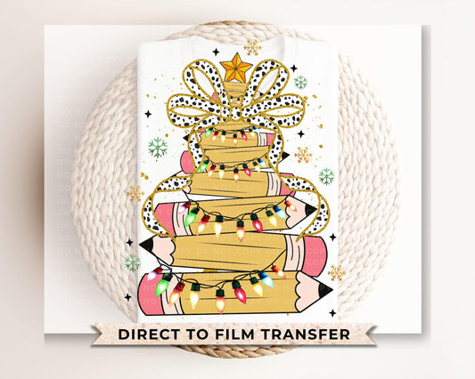 Christmas DTF Transfer, Ready to Press, T-shirt Transfer, Heat Transfer, Direct to Film, Teacher Gift, School, Coquette Pencil Tree