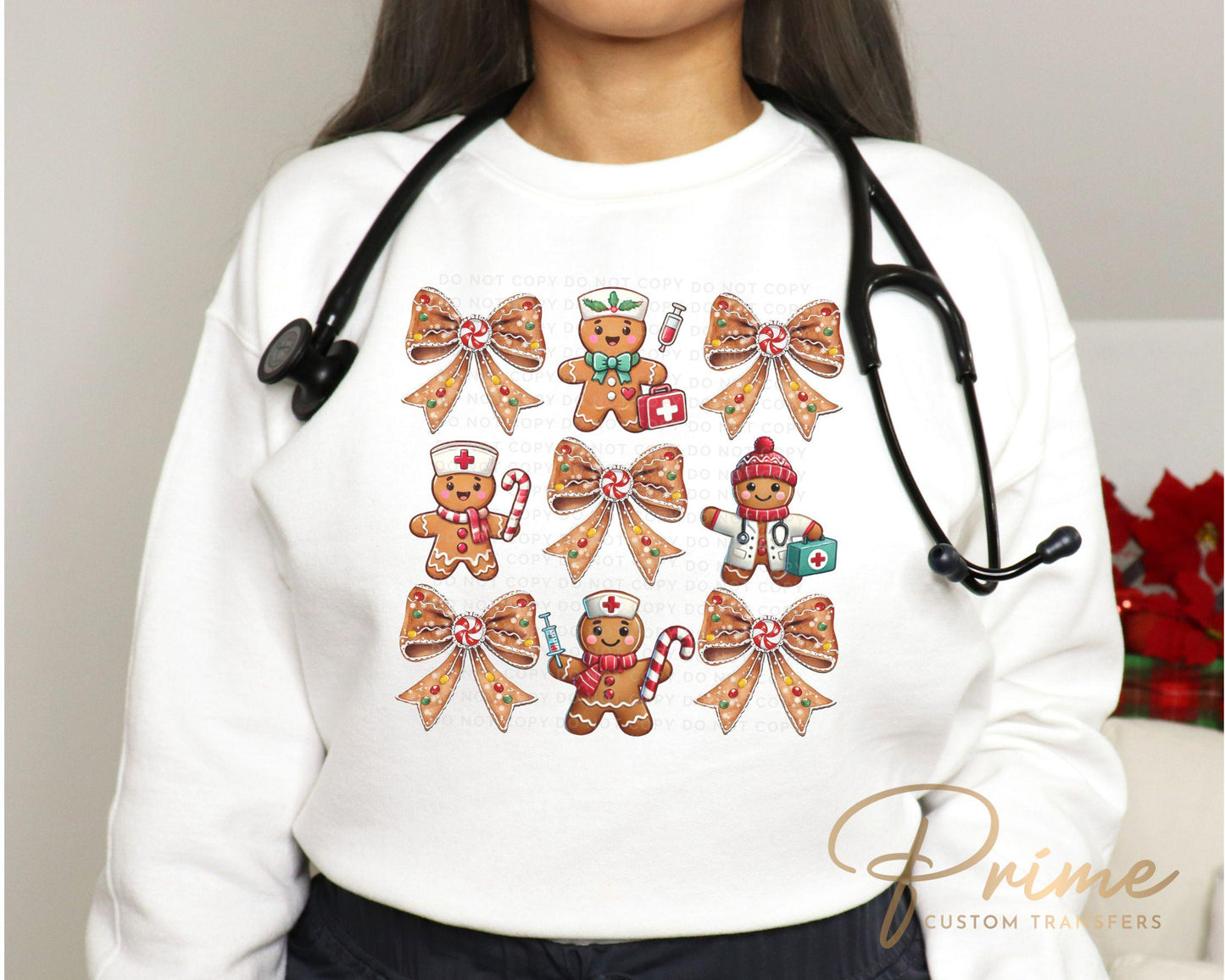 Christmas DTF Transfer, Ready to Press, T-shirt Transfer, Heat Transfer, Direct to Film, Hospital, Holiday, Coquette Gingerbread Nurse Life