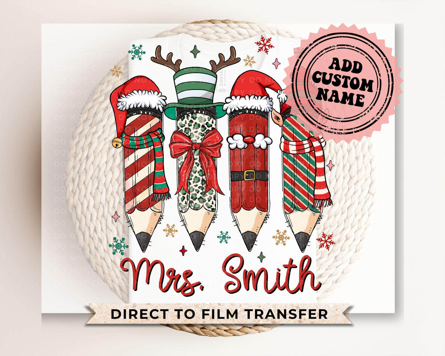 Christmas DTF Transfer, Ready to Press, T-shirt Transfer, Heat Transfer, Direct to Film, Teacher Gift, School, Coquette Pencils, Customized