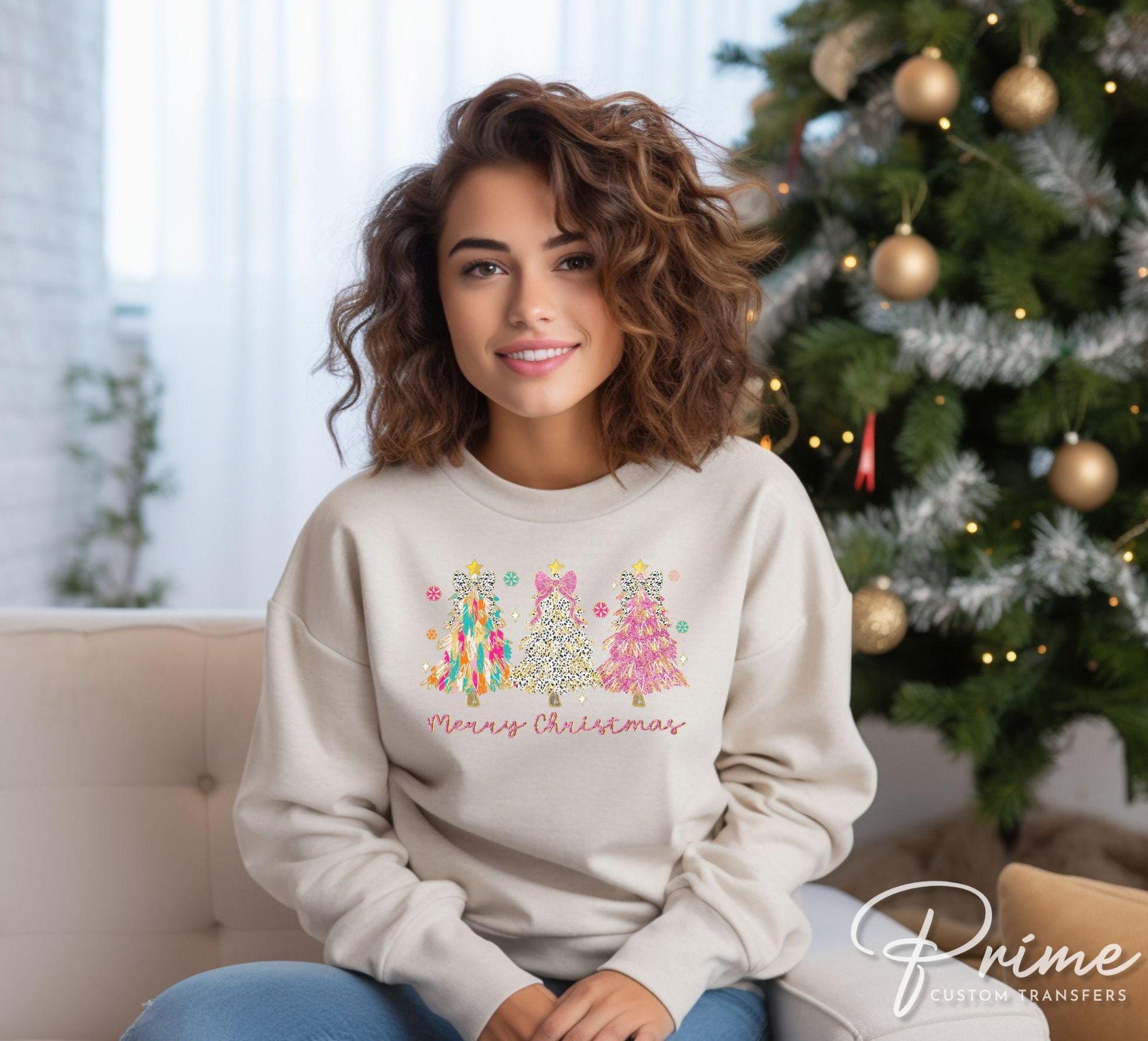 Christmas DTF Transfer, Ready to Press, T-shirt Transfers, Heat Transfer, Direct to Film, Holiday, Colorful Coquette Glitter Christmas Tree