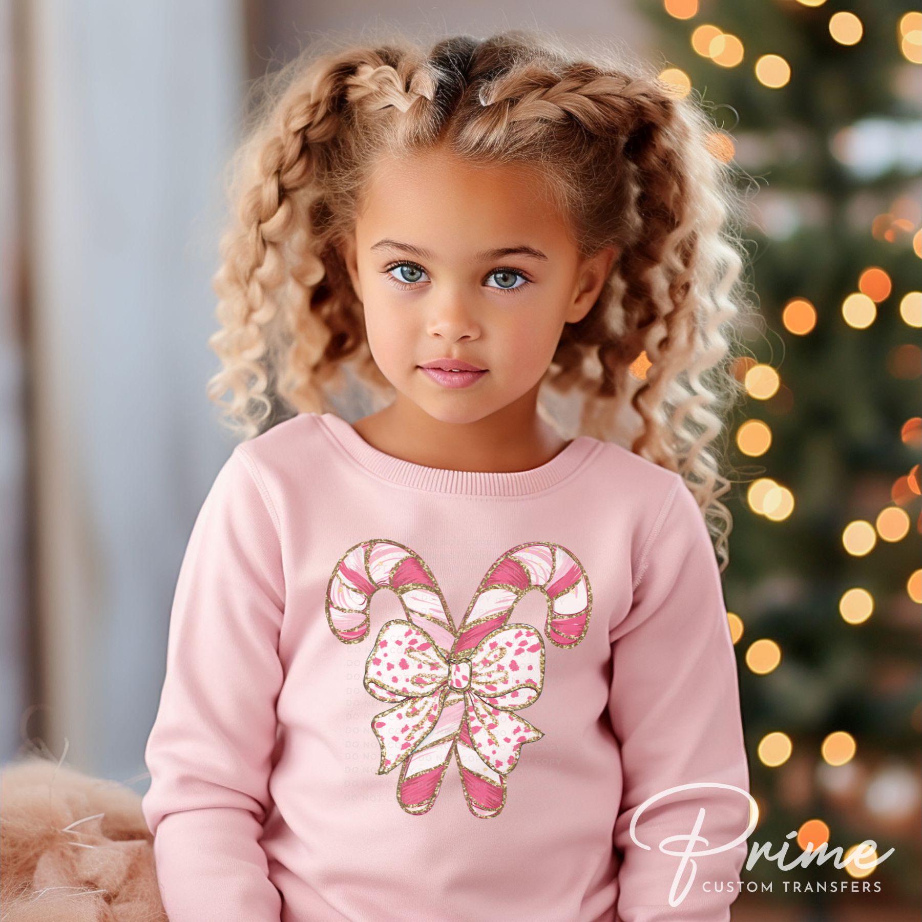 Christmas DTF Transfer, Ready to Press, T-shirt Transfers, Heat Transfer, Direct to Film, Holiday, Colorful Coquette Glitter Candy Canes