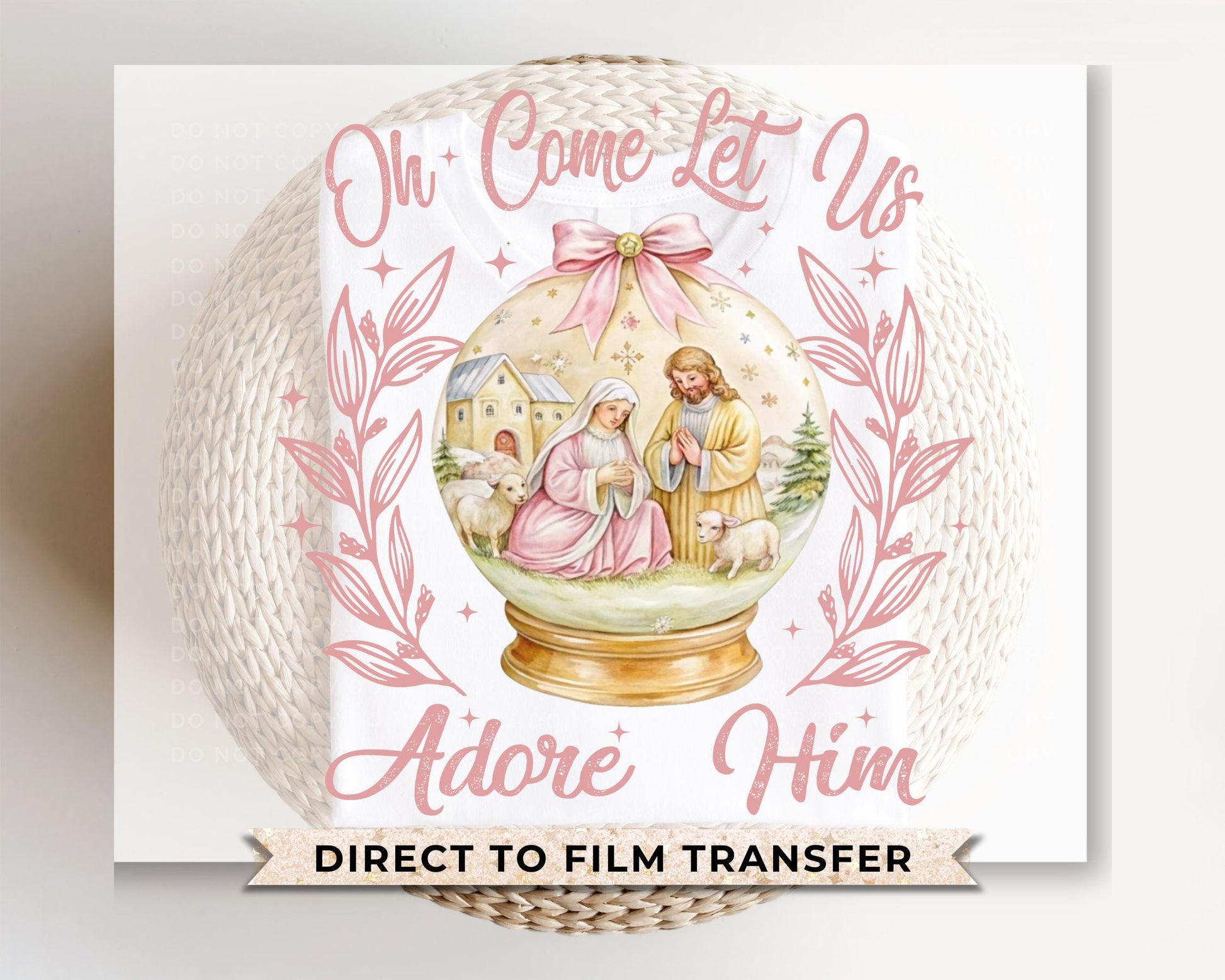 Christmas DTF Transfer, Ready to Press, T-shirt Transfers, Heat Transfer, Direct to Film, Holiday, Jesus, Girly, Coquette Nativity, Advent