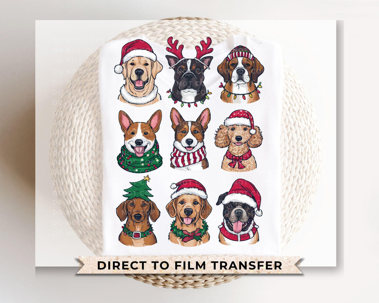 Christmas DTF Transfers, Ready to Press, T-shirt, Custom, Heat Transfer, Direct to Film, Christmas, Pet Lover, Santa Hat, Woofmas, Dog Mama