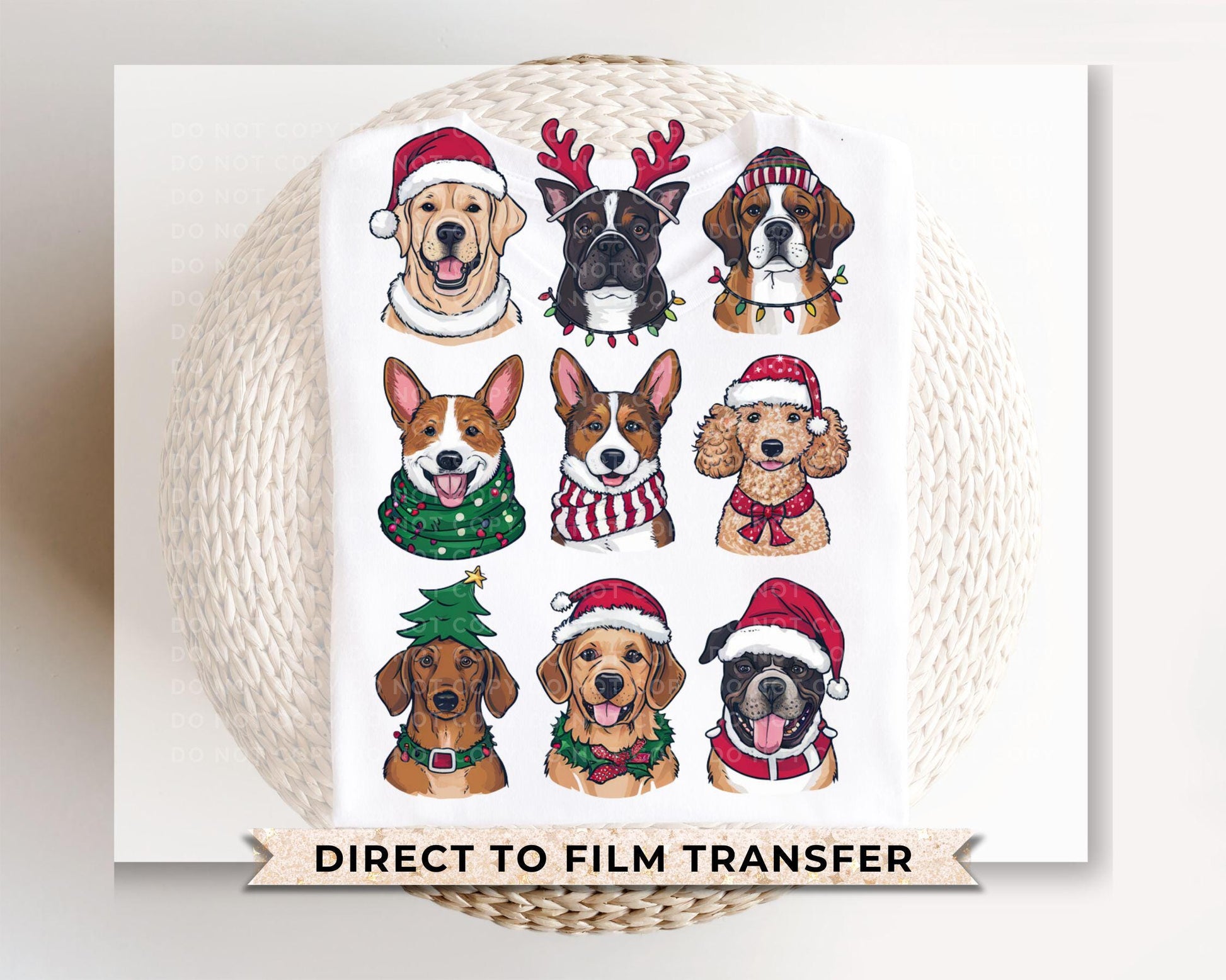 Christmas DTF Transfers, Ready to Press, T-shirt, Custom, Heat Transfer, Direct to Film, Christmas, Pet Lover, Santa Hat, Woofmas, Dog Mama