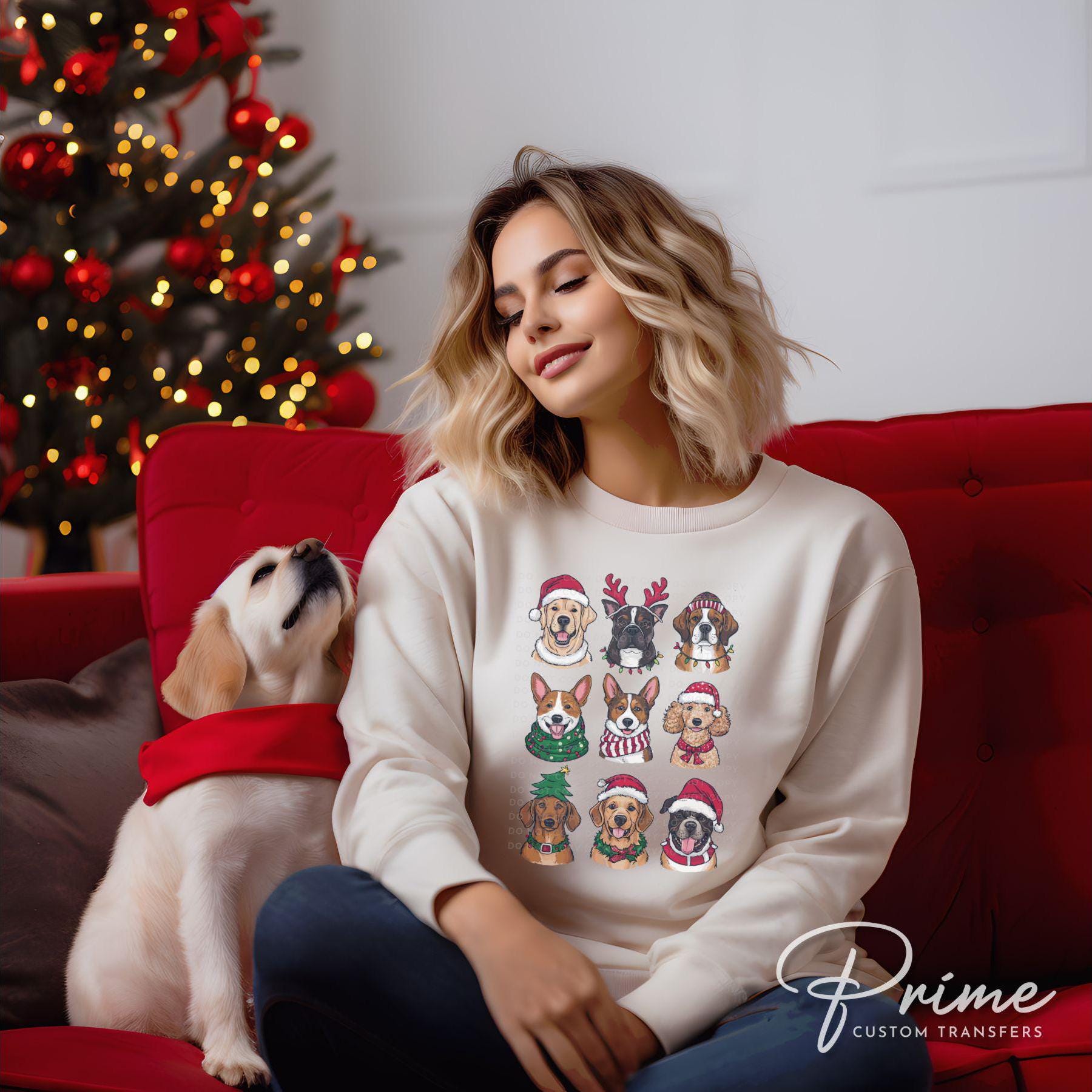 Christmas DTF Transfers, Ready to Press, T-shirt, Custom, Heat Transfer, Direct to Film, Christmas, Pet Lover, Santa Hat, Woofmas, Dog Mama