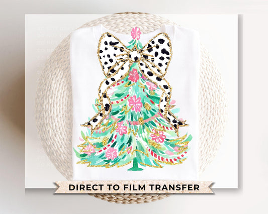 Christmas DTF Transfer, Ready to Press, T-shirt Transfer, Heat Transfer, Direct to Film, Holiday, Coquette Girly, FAUX Glitter Dalmatian Bow