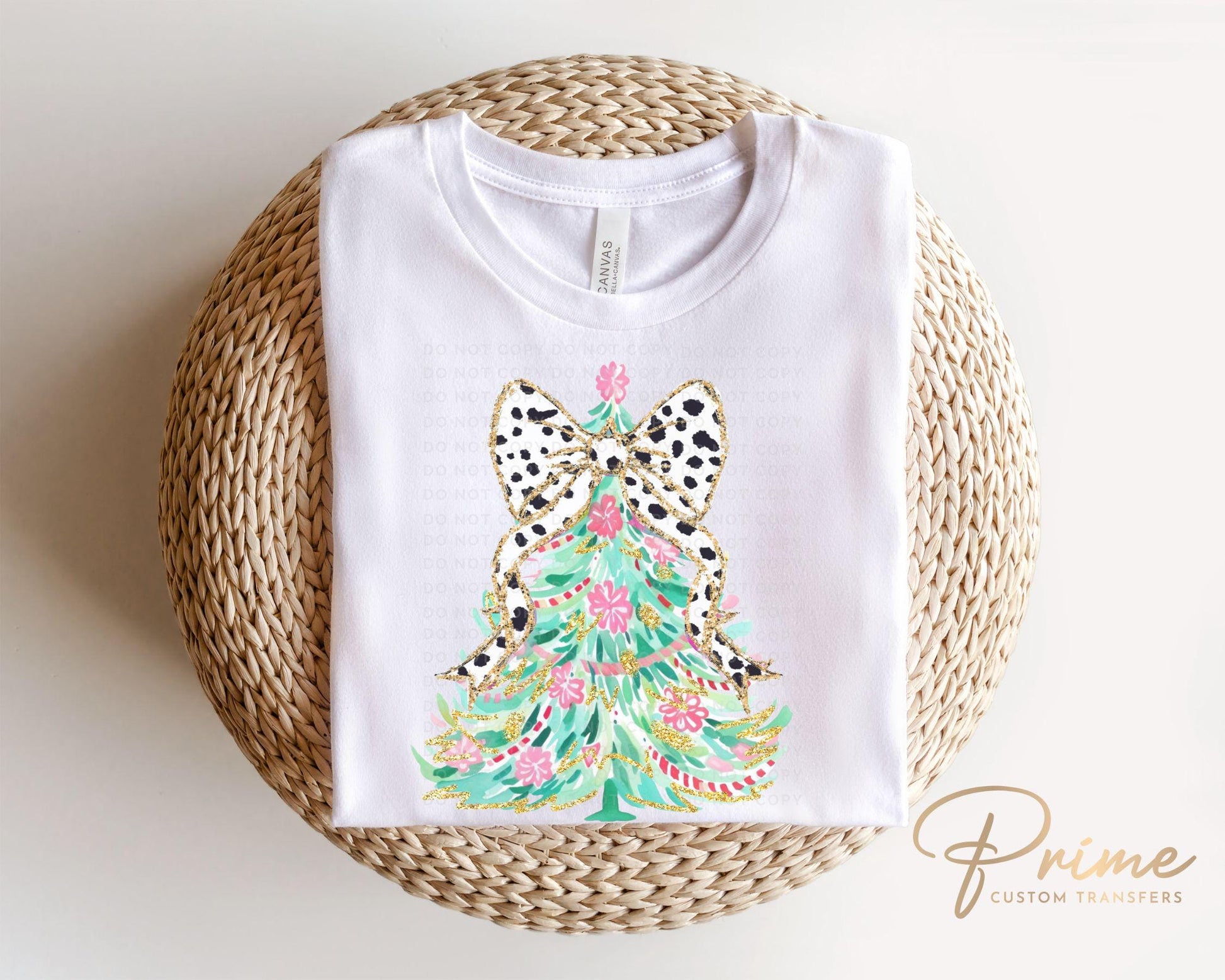 Christmas DTF Transfer, Ready to Press, T-shirt Transfer, Heat Transfer, Direct to Film, Holiday, Coquette Girly, FAUX Glitter Dalmatian Bow