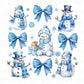 Winter DTF Transfers, Ready to Press, T-shirt Transfers, Heat Transfer, Direct to Film, Holiday, Light Blue, Snow, Coquette Bows and Snowmen