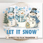 Winter DTF Transfers, Ready to Press, T-shirt Transfers, Heat Transfer, Direct to Film, Holiday, Light Blue, Cute, Let it Snow, Snowmen