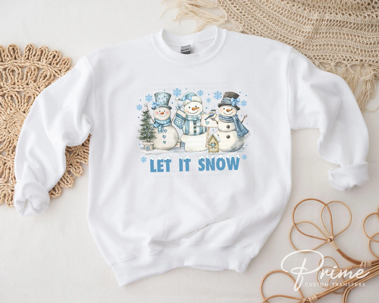 Winter DTF Transfers, Ready to Press, T-shirt Transfers, Heat Transfer, Direct to Film, Holiday, Light Blue, Cute, Let it Snow, Snowmen