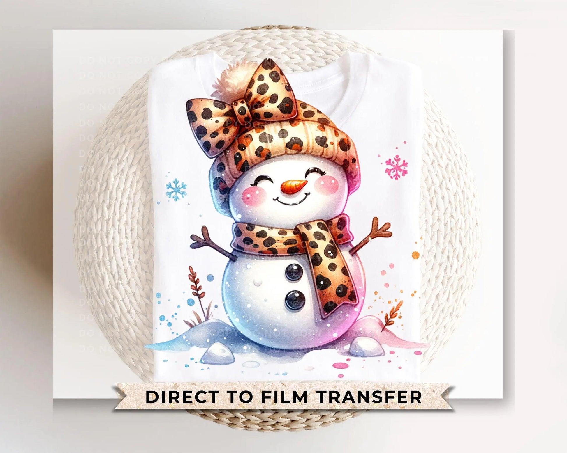 Winter DTF Transfers, Ready to Press, T-shirt Transfers, Heat Transfer, Direct to Film, Let it Snow, Coquette Leopard Bow Cute Snowmen