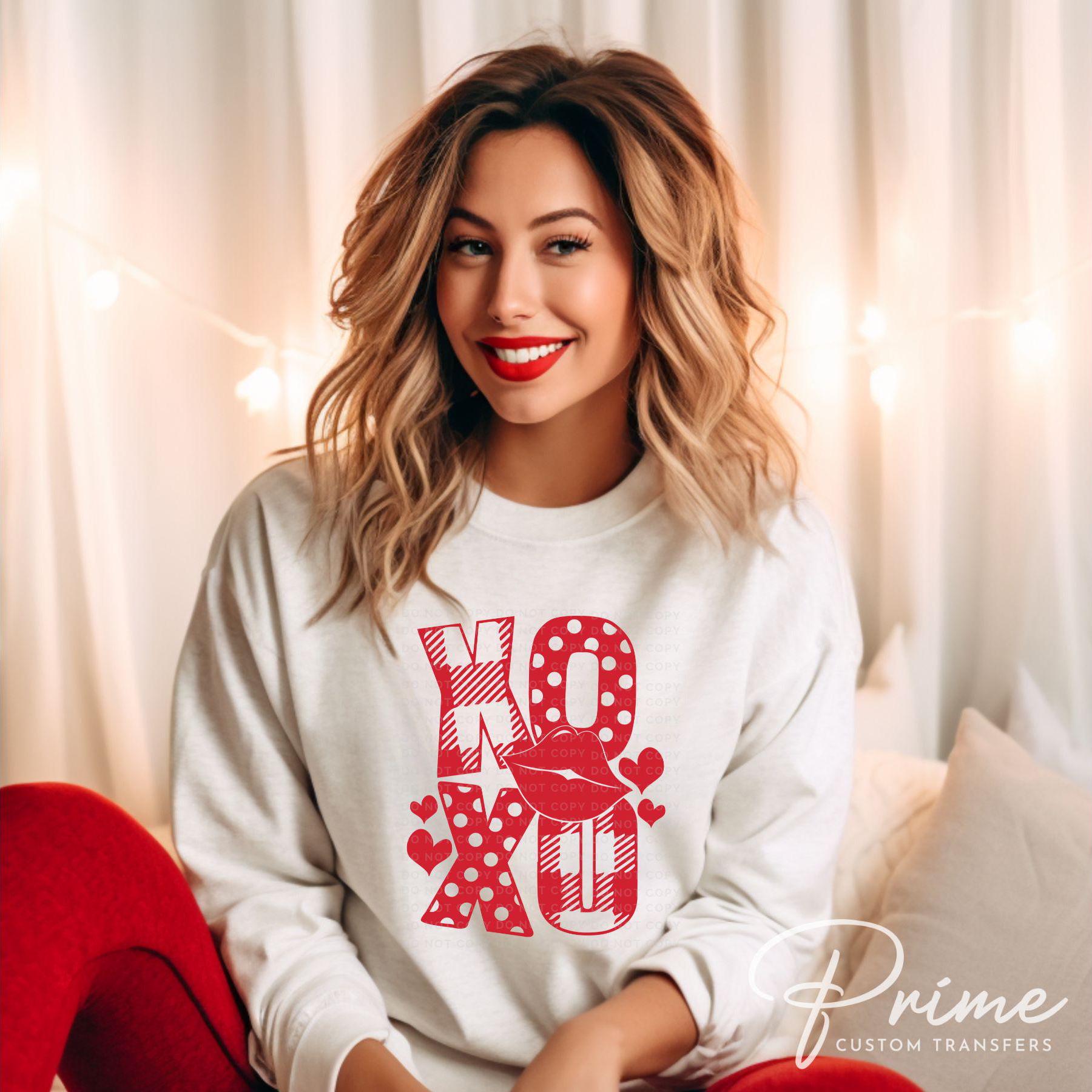 Valentine DTF Transfers, Ready to Press, T-shirt Transfers, Heat Transfer, Direct to Film, Holiday, Trendy, Hugs and Kisses, Lips, XOXO