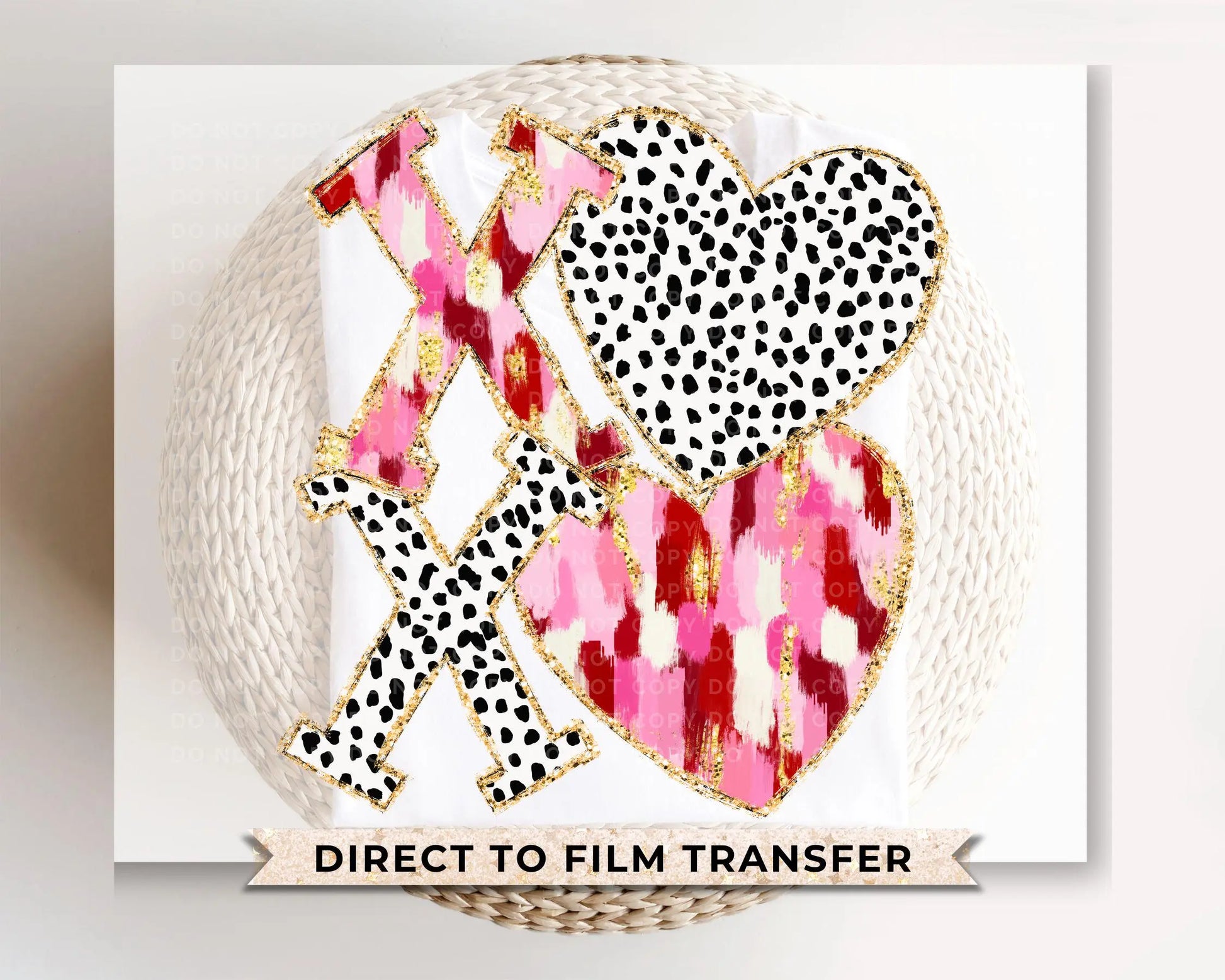 Valentine DTF Transfers, Ready to Press, T-shirt Transfers, Heat Transfer, Direct to Film, FAUX Gold Glitter, Brushstroke, Coquette XOXO