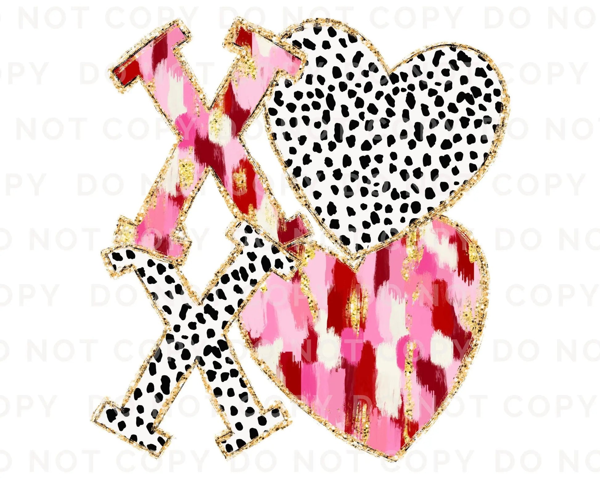 Valentine DTF Transfers, Ready to Press, T-shirt Transfers, Heat Transfer, Direct to Film, FAUX Gold Glitter, Brushstroke, Coquette XOXO