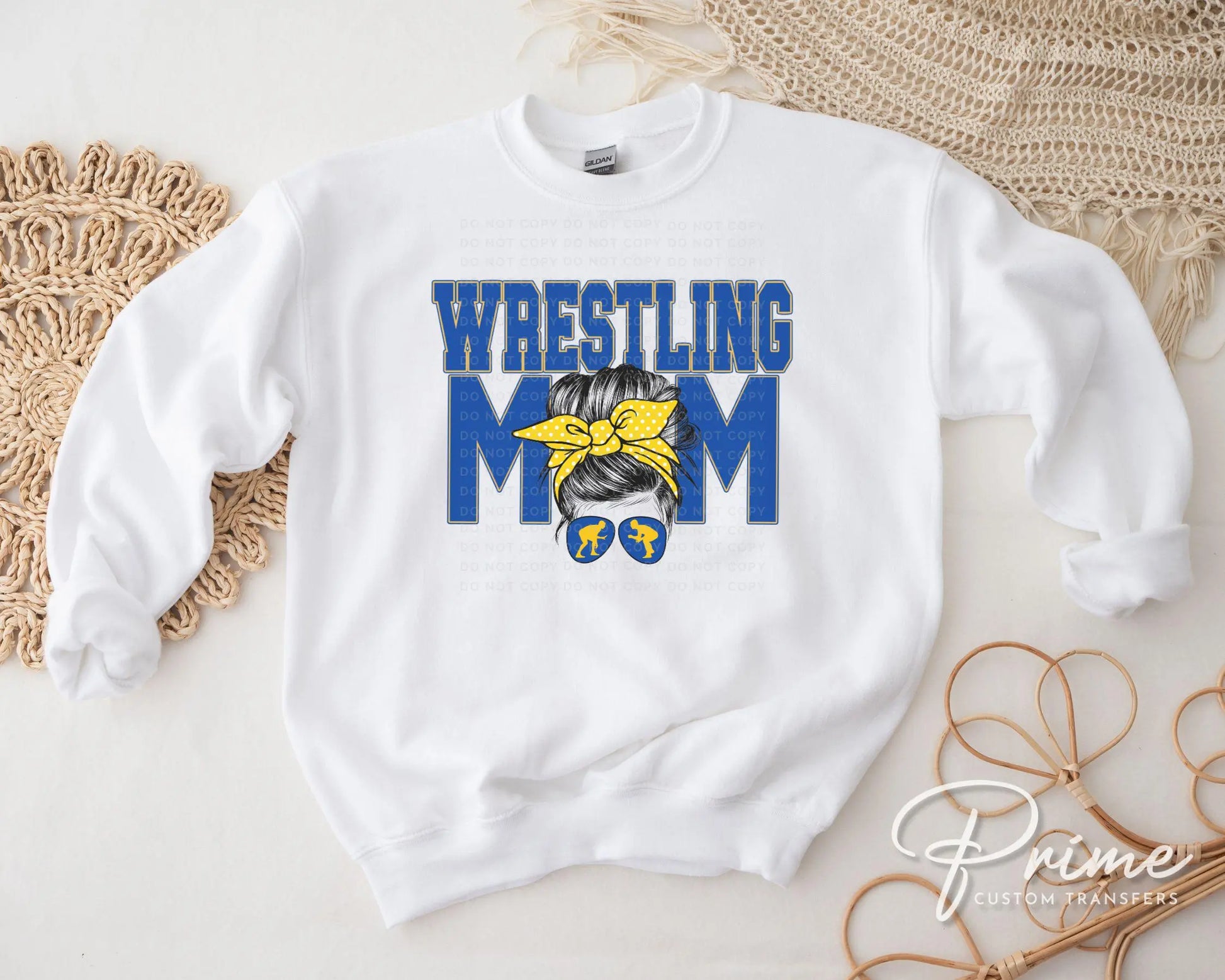Wrestling Mom DTF Transfer, Ready to Press, T-shirt Transfer, Heat Transfer, Direct to Film, Wrestle, Mat, Pin, Sport, Royal Blue Yellow