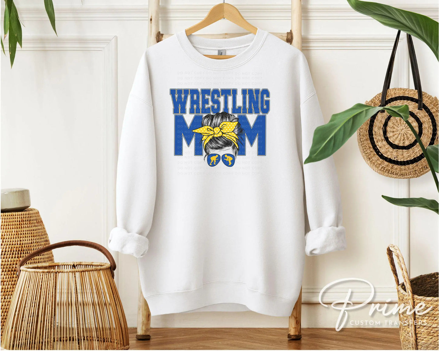 Wrestling Mom DTF Transfer, Ready to Press, T-shirt Transfer, Heat Transfer, Direct to Film, Wrestle, Mat, Pin, Sport, Royal Blue Yellow