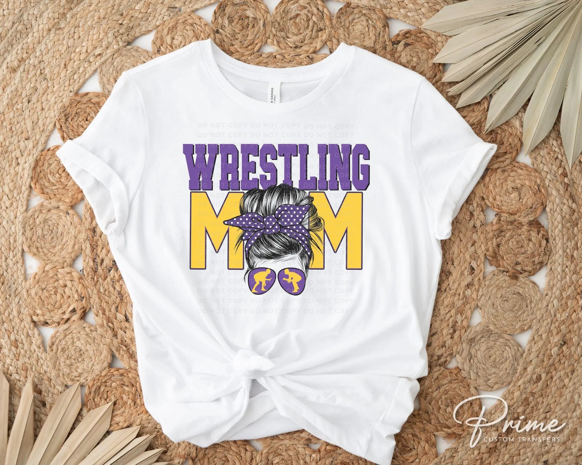 Wrestling Mom DTF Transfer, Ready to Press, T-shirt Transfer, Heat Transfer, Direct to Film, Wrestle, Mat, Pin, Sport, Bun, Purple, Yellow