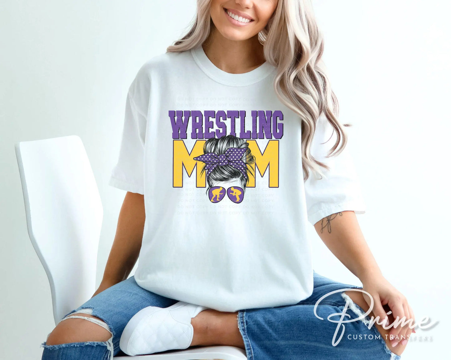 Wrestling Mom DTF Transfer, Ready to Press, T-shirt Transfer, Heat Transfer, Direct to Film, Wrestle, Mat, Pin, Sport, Bun, Purple, Yellow