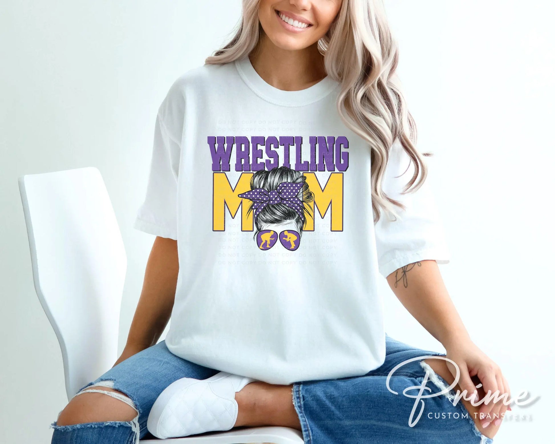 Wrestling Mom DTF Transfer, Ready to Press, T-shirt Transfer, Heat Transfer, Direct to Film, Wrestle, Mat, Pin, Sport, Bun, Purple, Yellow