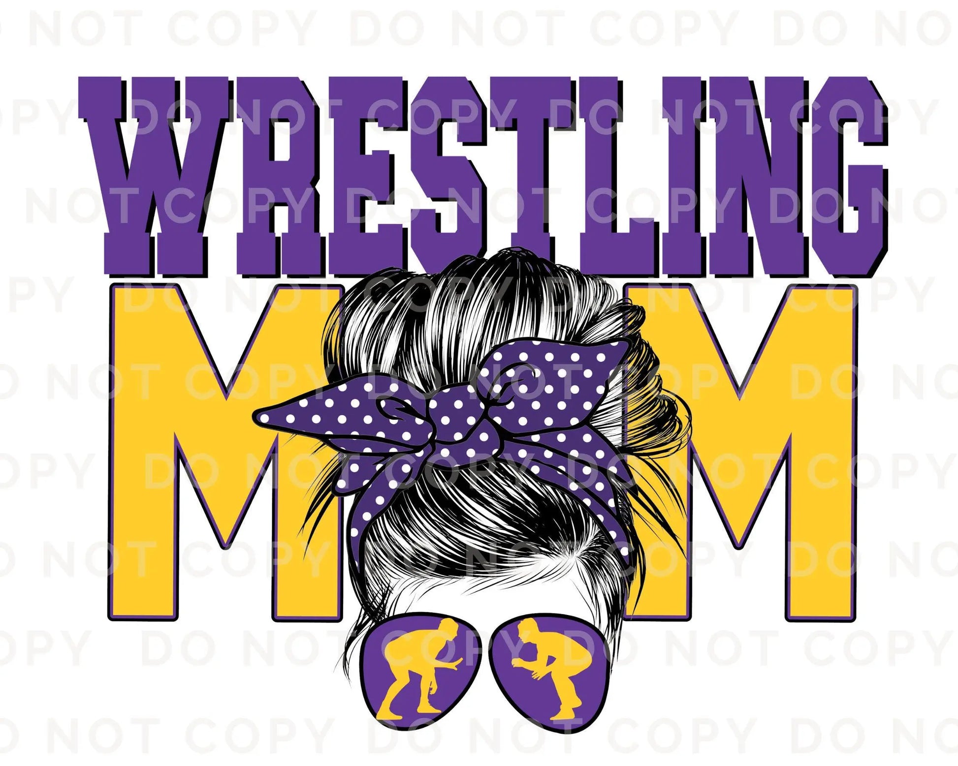 Wrestling Mom DTF Transfer, Ready to Press, T-shirt Transfer, Heat Transfer, Direct to Film, Wrestle, Mat, Pin, Sport, Bun, Purple, Yellow