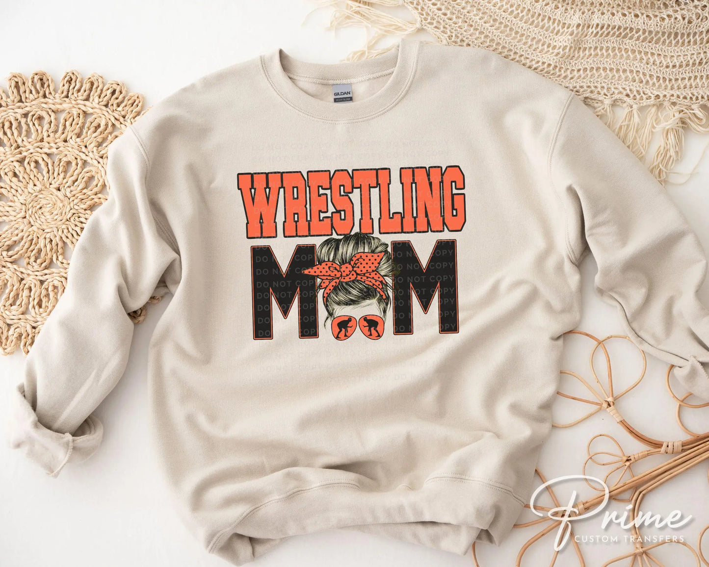 Wrestling Mom DTF Transfer, Ready to Press, T-shirt Transfer, Heat Transfer, Direct to Film, Wrestle, Mat, Pin, Sport, Bun, Orange and Black