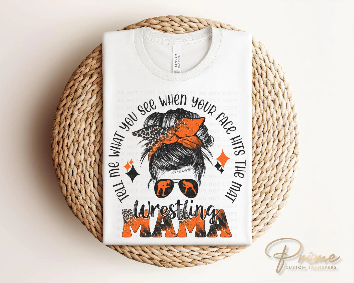 Wrestling Mom DTF Transfer, Ready to Press, T-shirt Transfer, Heat Transfer, Direct to Film, Wrestle, Mat, Pin, Sport, Bun, Orange and Black