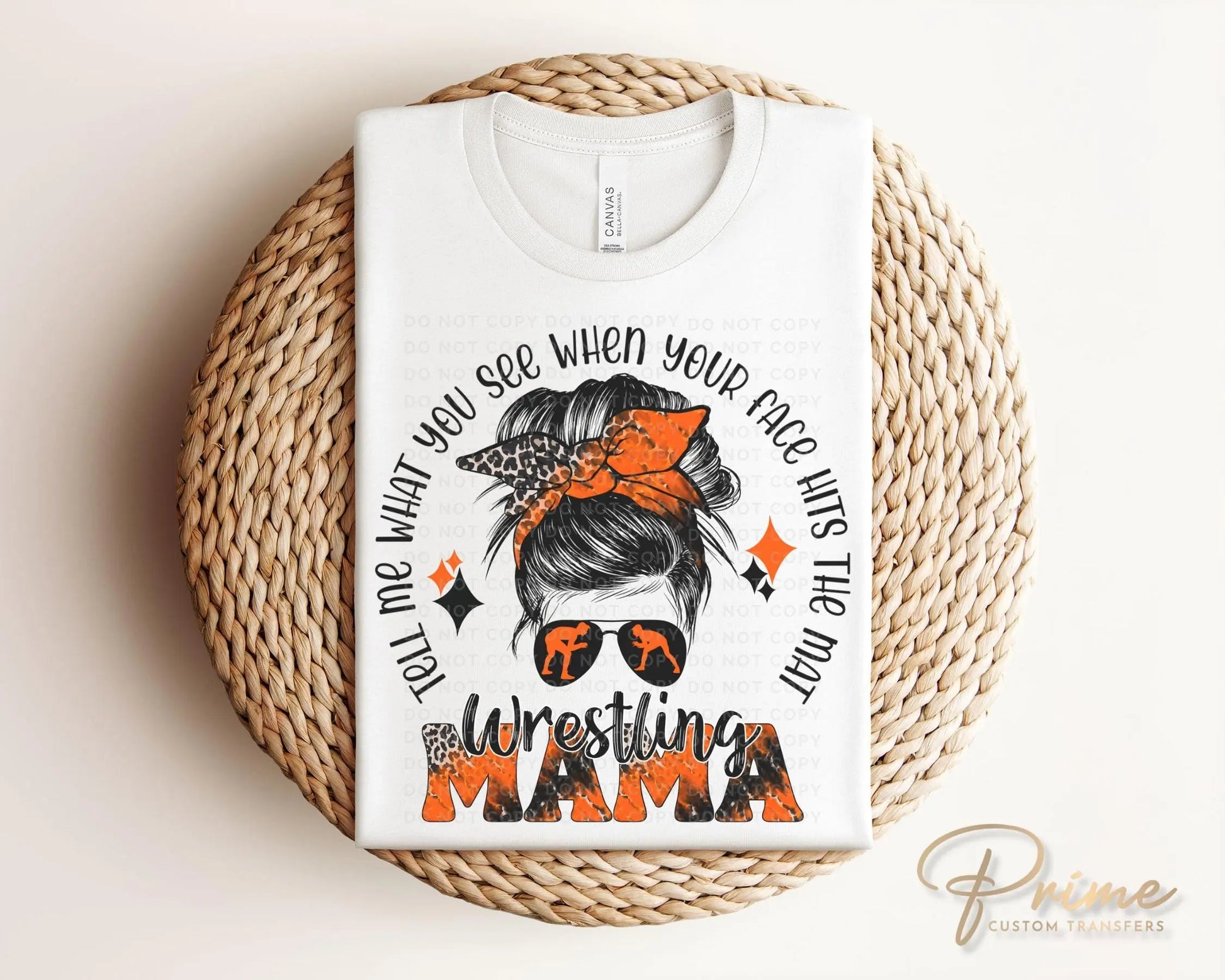Wrestling Mom DTF Transfer, Ready to Press, T-shirt Transfer, Heat Transfer, Direct to Film, Wrestle, Mat, Pin, Sport, Bun, Orange and Black