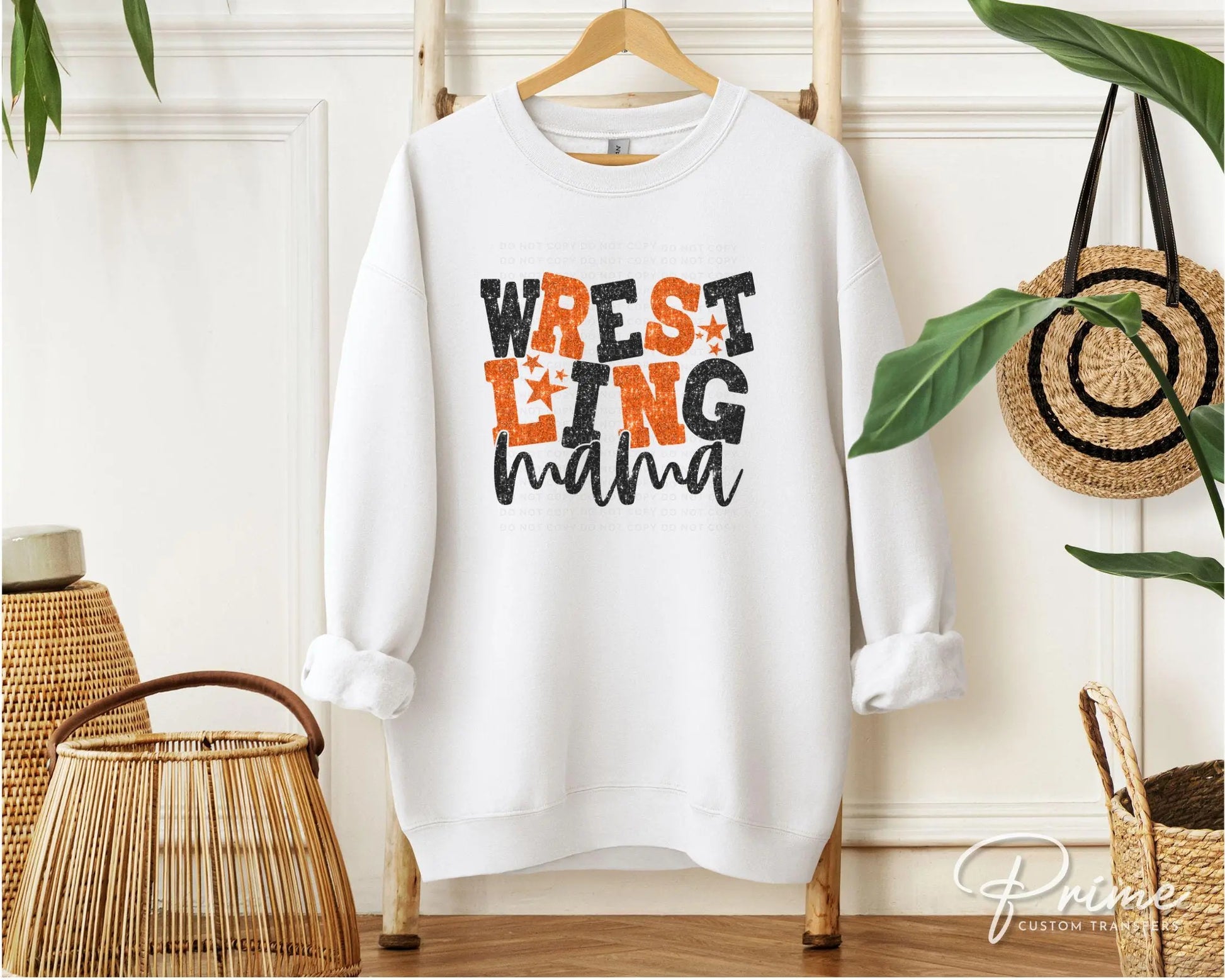 Wrestling Mom DTF Transfer, Ready to Press, T-shirt Transfer, Heat Transfer, Direct to Film, Wrestle, Sport, FAUX Glitter, Orange and Black